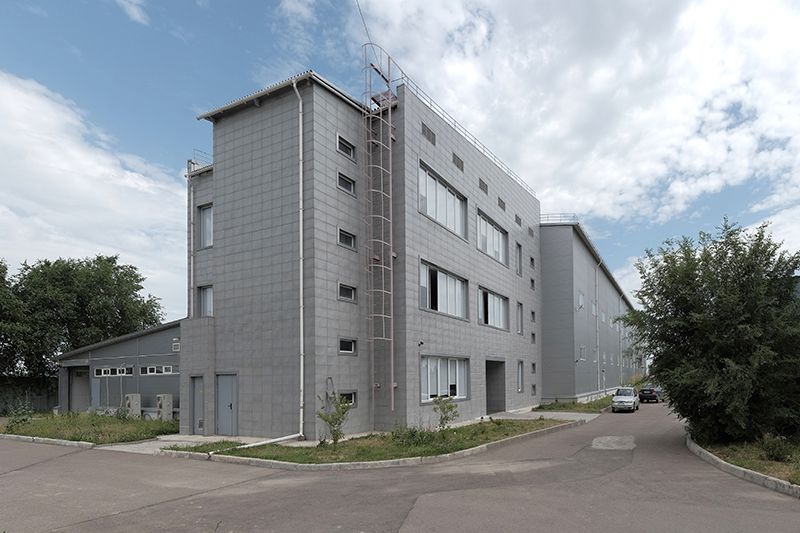 The building of the warehouse with the administrative unit and the block of loading